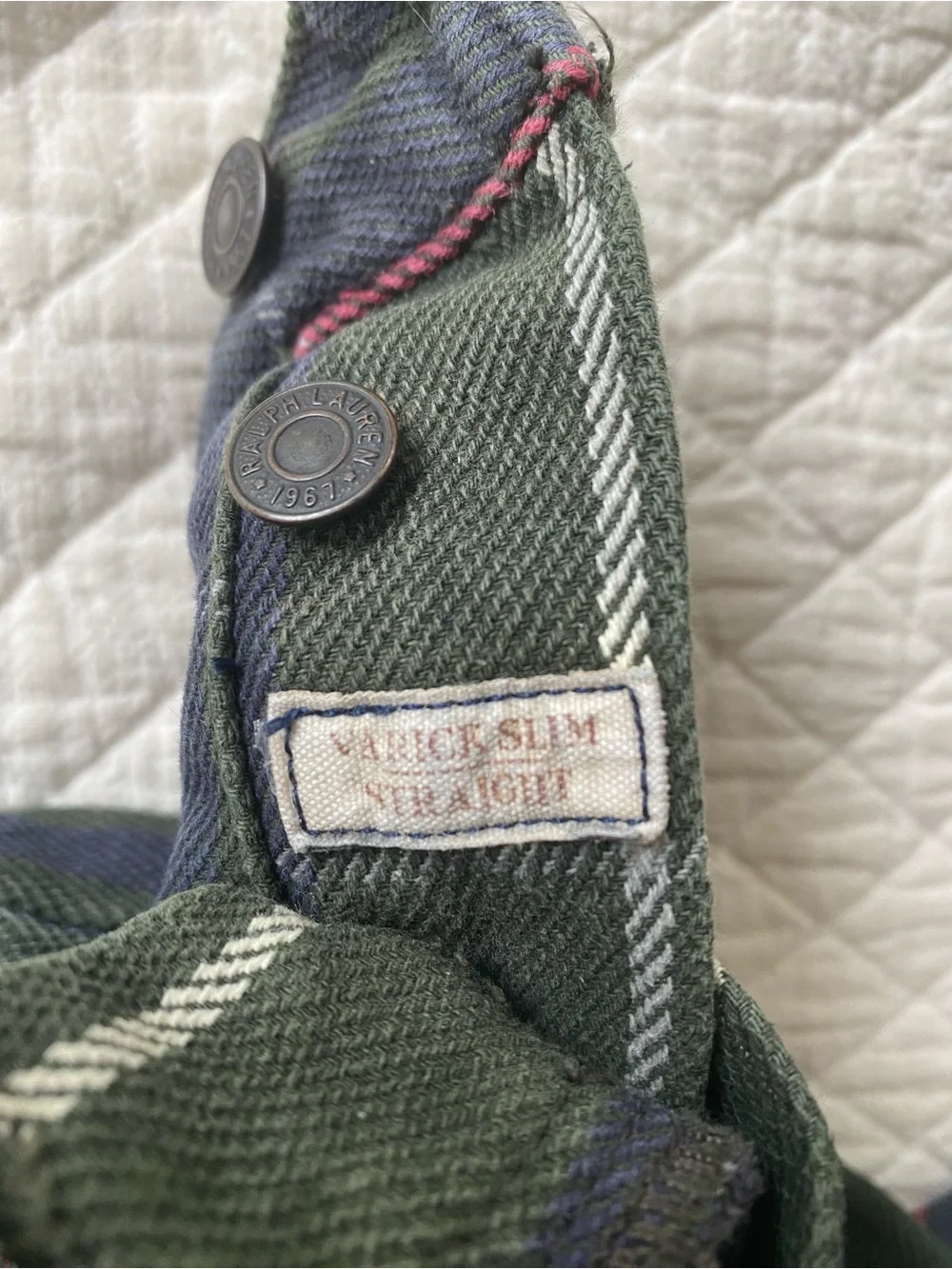 VTG Polo Ralph Lauren Varick Slim Straight Green Plaid Tartan Pants Preppy 32x30